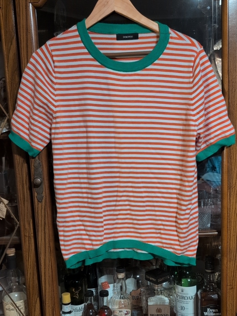 Dokotoo Orange & White Striped Top with Green Trim